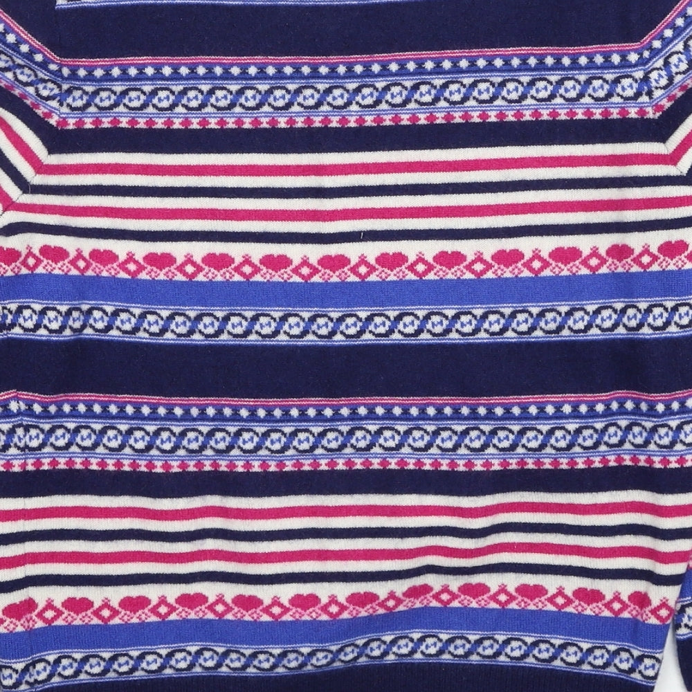 Per Una Womens Blue Round Neck Geometric Cashmere Pullover Jumper Size 12