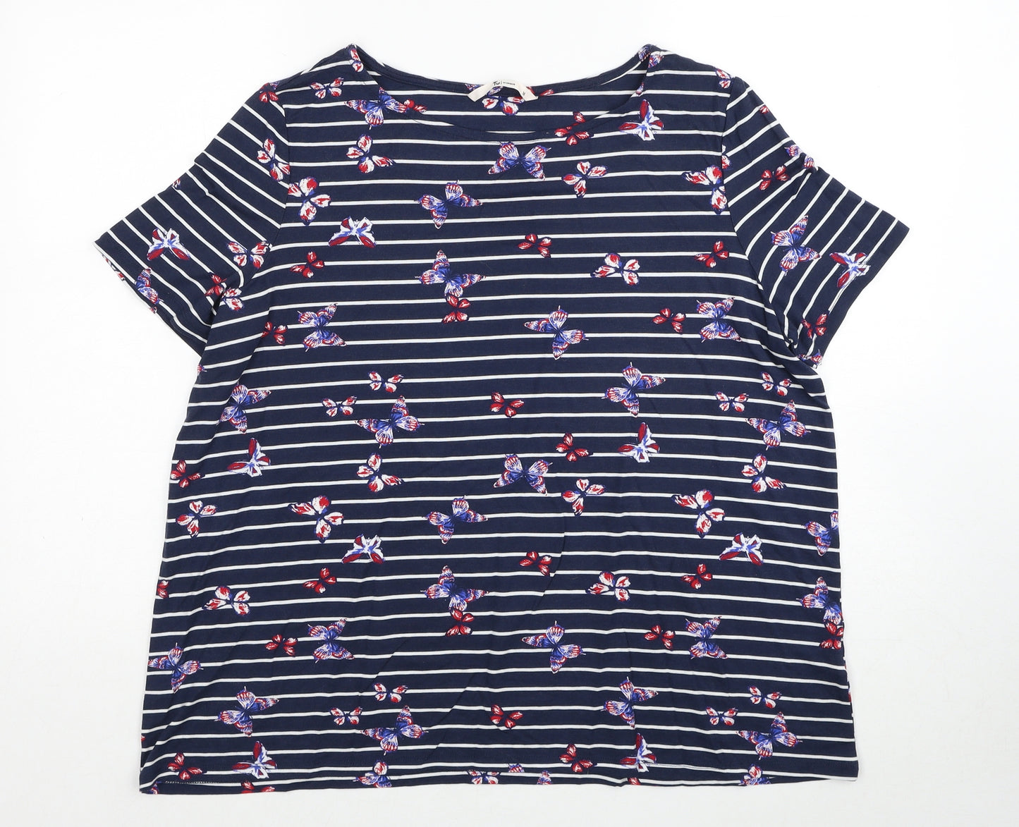 TU Womens Blue Striped Modal Basic T-Shirt Size 16 Boat Neck - Butterfly Pattern