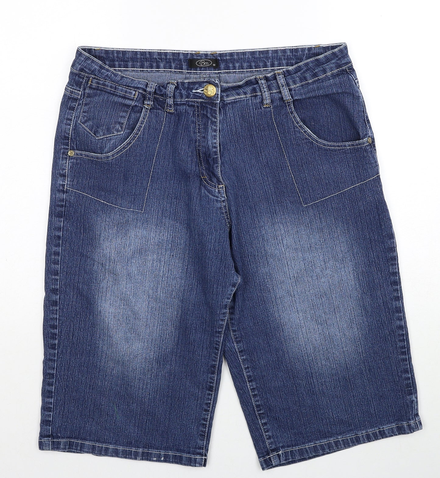 Bonmarché Womens Blue Cotton Bermuda Shorts Size 18 Regular Zip