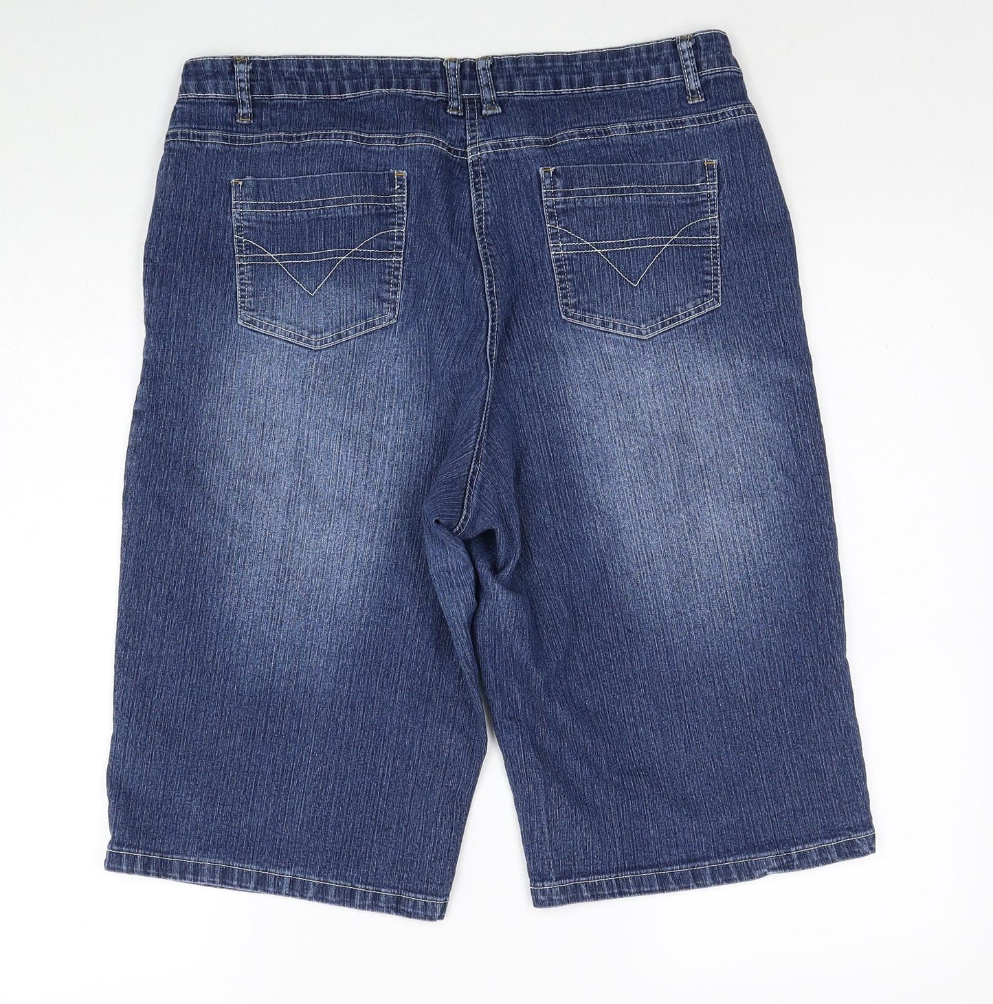 Bonmarché Womens Blue Cotton Bermuda Shorts Size 18 Regular Zip