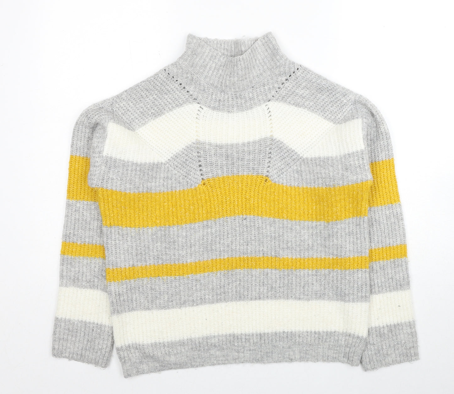 Papaya Womens Grey High Neck Striped Acrylic Pullover Jumper Size S