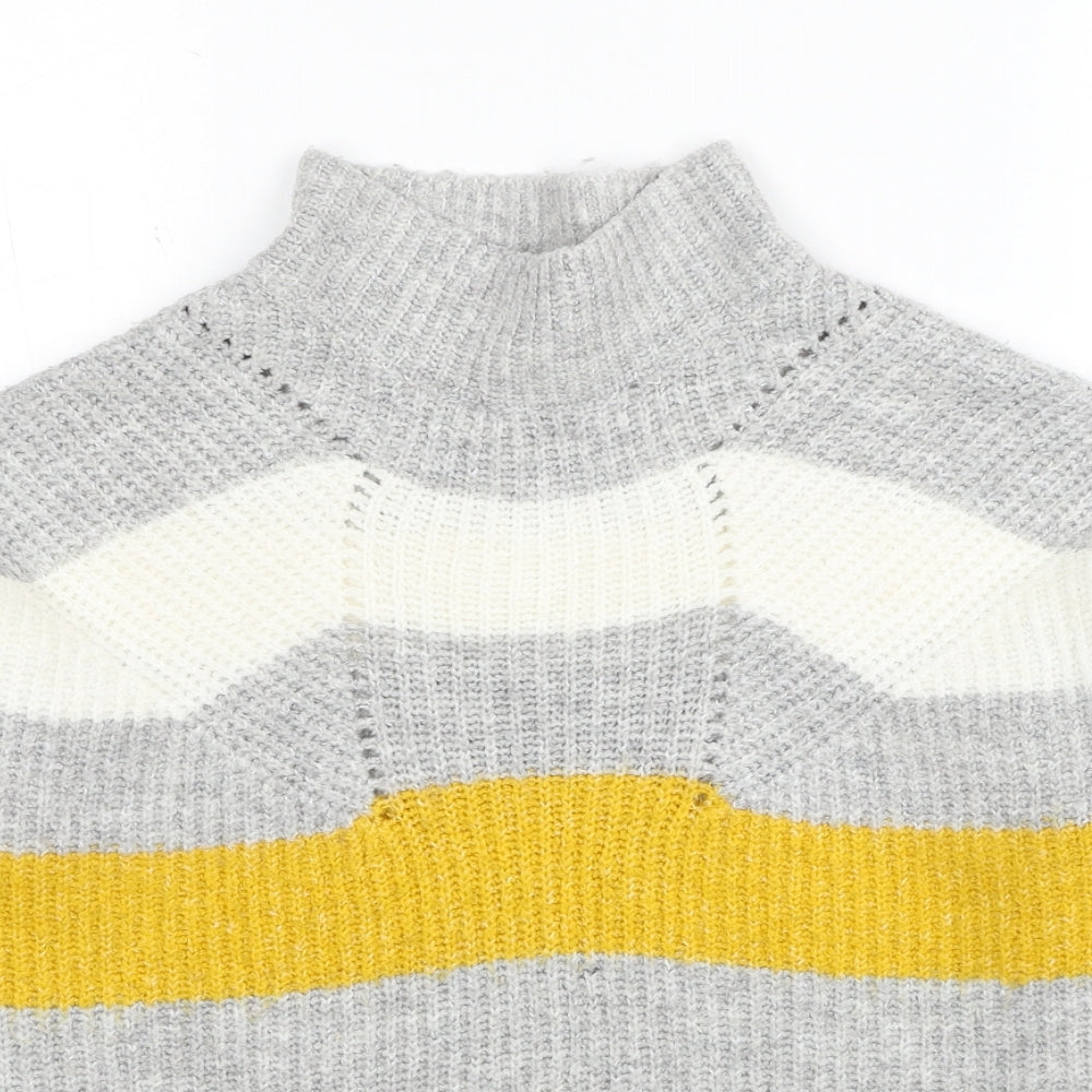 Papaya Womens Grey High Neck Striped Acrylic Pullover Jumper Size S