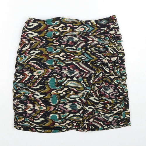 Zara Womens Multicoloured Geometric Polyester Mini Skirt Size XS Zip