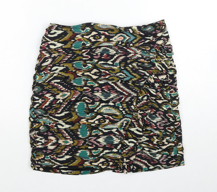 Zara Womens Multicoloured Geometric Polyester Mini Skirt Size XS Zip