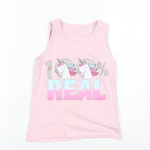 Preworn Girls Pink Cotton Basic Tank Size 7-8 Years Round Neck Pullover - 100% Real