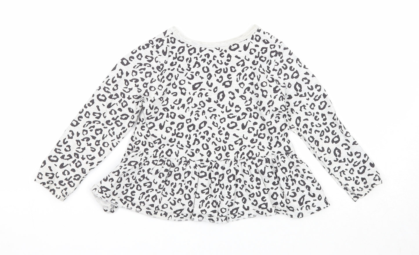 George Girls Grey Animal Print Cotton Basic Blouse Size 2-3 Years Round Neck Pullover