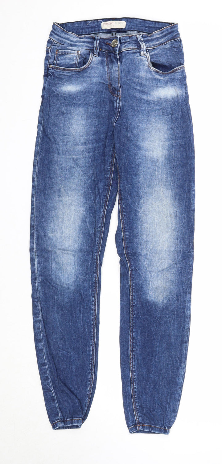 Papaya Womens Blue Cotton Straight Jeans Size 8 Regular Zip