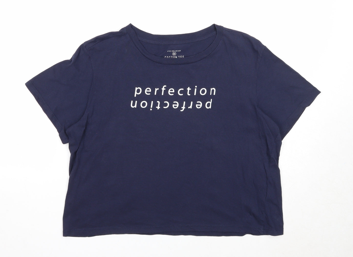 Primark Womens Blue Cotton Basic T-Shirt Size 12 Boat Neck - Perfection