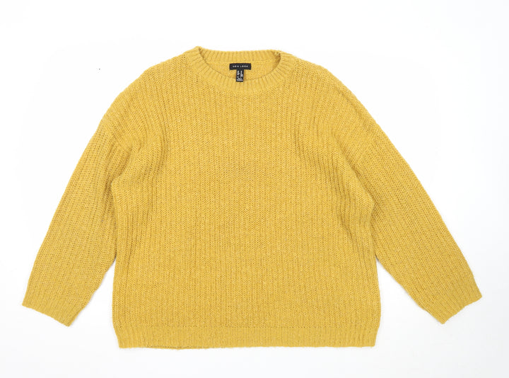 New Look Womens Yellow Round Neck Acrylic Pullover Jumper Size M