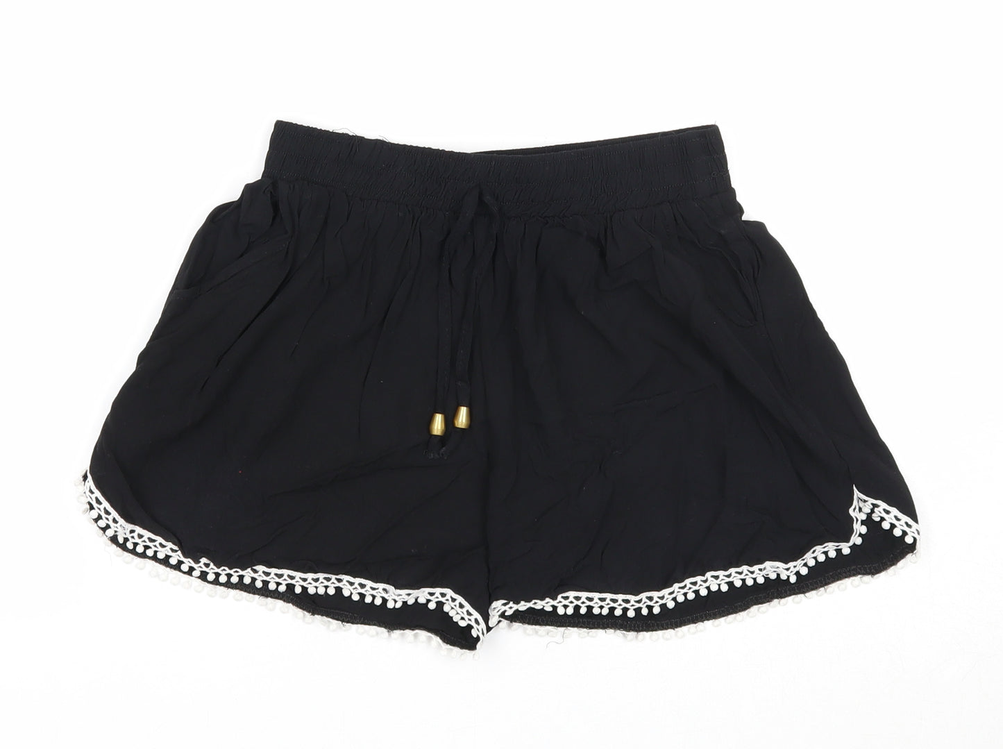 Preworn Girls Black Viscose Sweat Shorts Size M Regular - Lace Detail