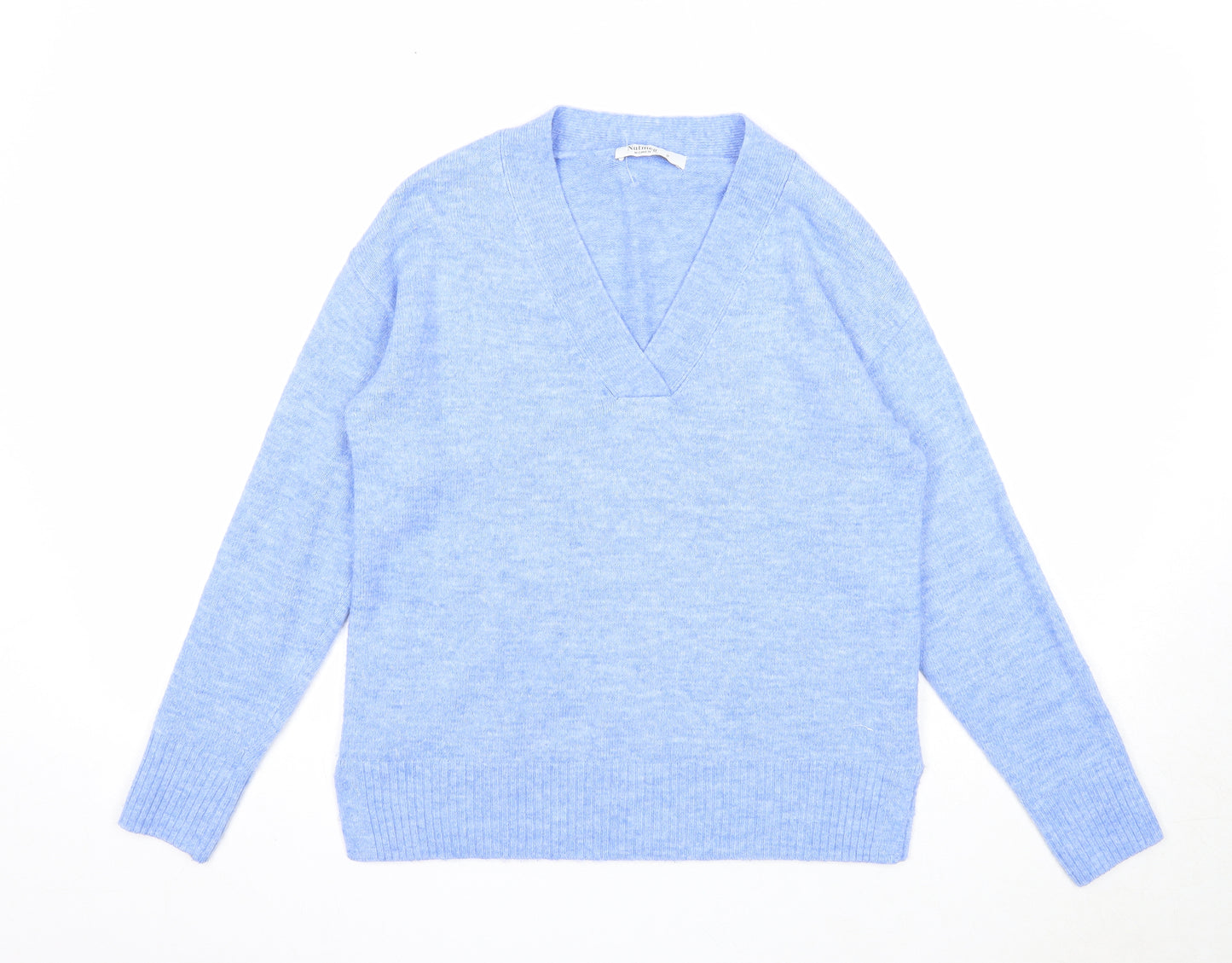 Nutmeg Womens Blue V-Neck Acrylic Pullover Jumper Size 8