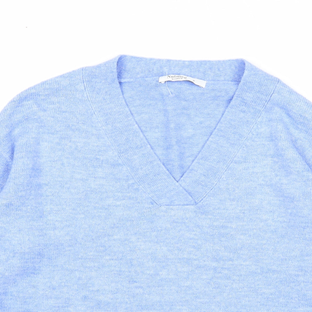 Nutmeg Womens Blue V-Neck Acrylic Pullover Jumper Size 8