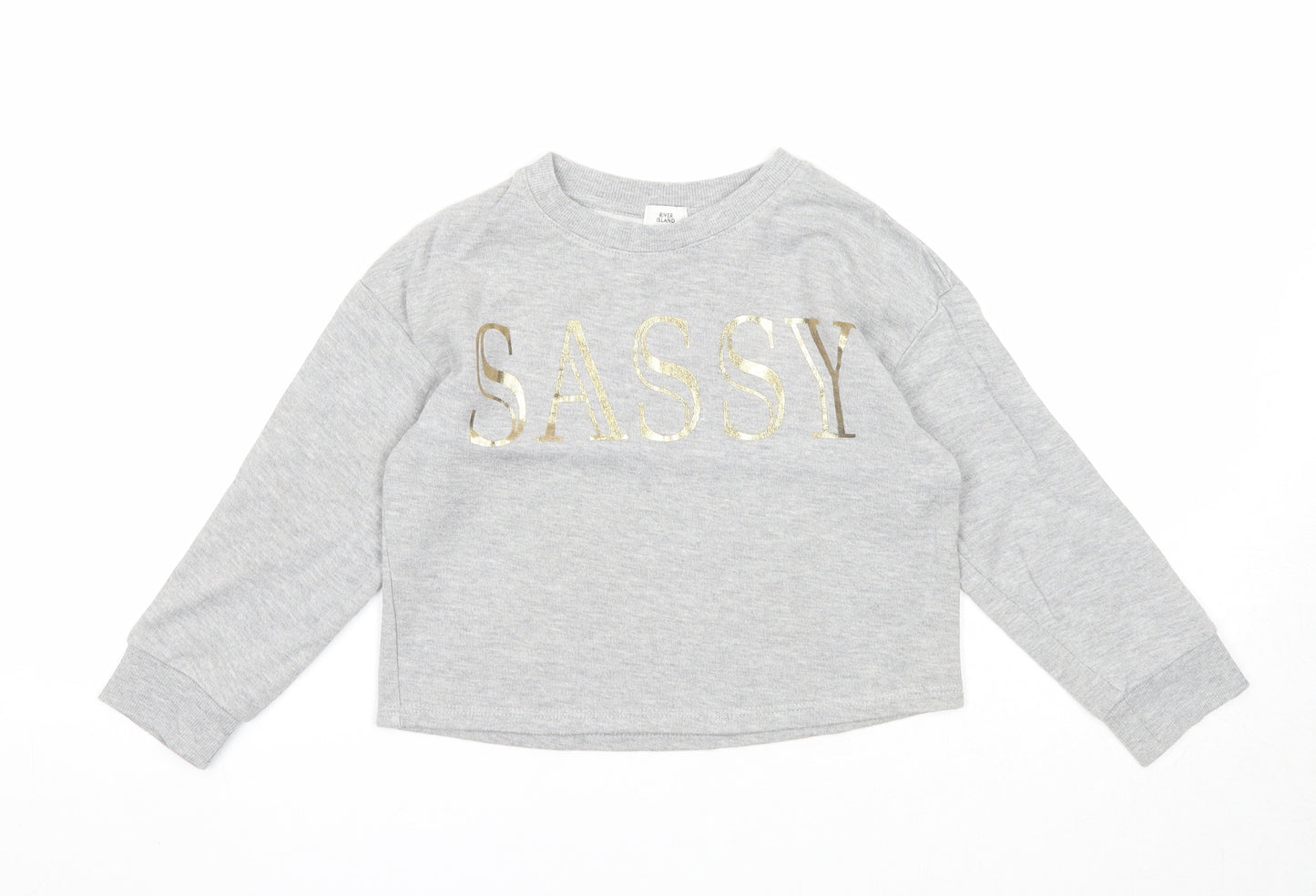 River Island Girls Grey Cotton Pullover Sweatshirt Size 5-6 Years Pullover - Sassy
