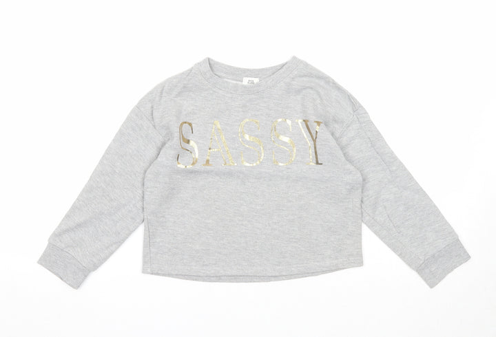 River Island Girls Grey Cotton Pullover Sweatshirt Size 5-6 Years Pullover - Sassy