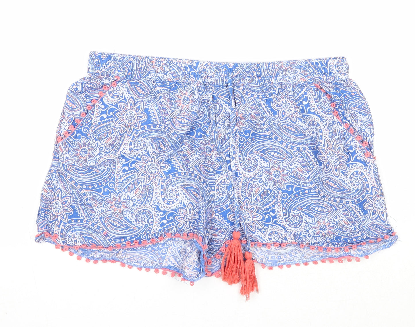 Atmosphere Womens Blue Geometric Viscose Basic Shorts Size 10 Regular Drawstring