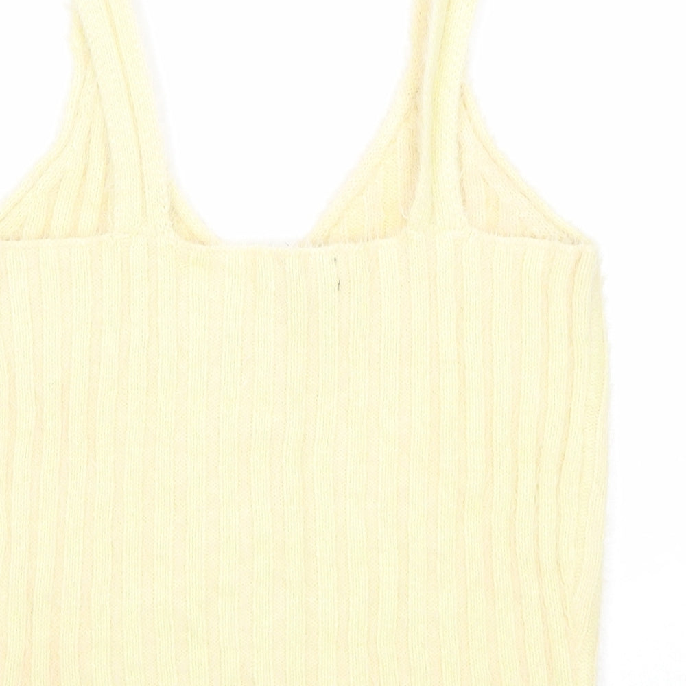 New Look Womens Yellow Polyamide Cropped Tank Size L V-Neck