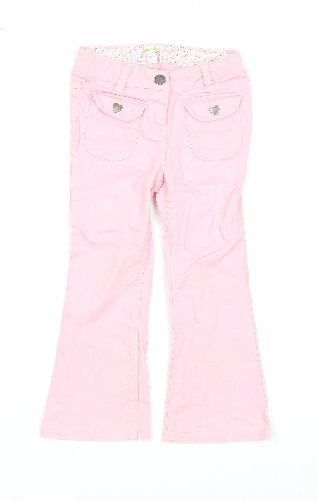 Vertbaudet Girls Pink Cotton Bootcut Jeans Size 3 Years Regular Zip