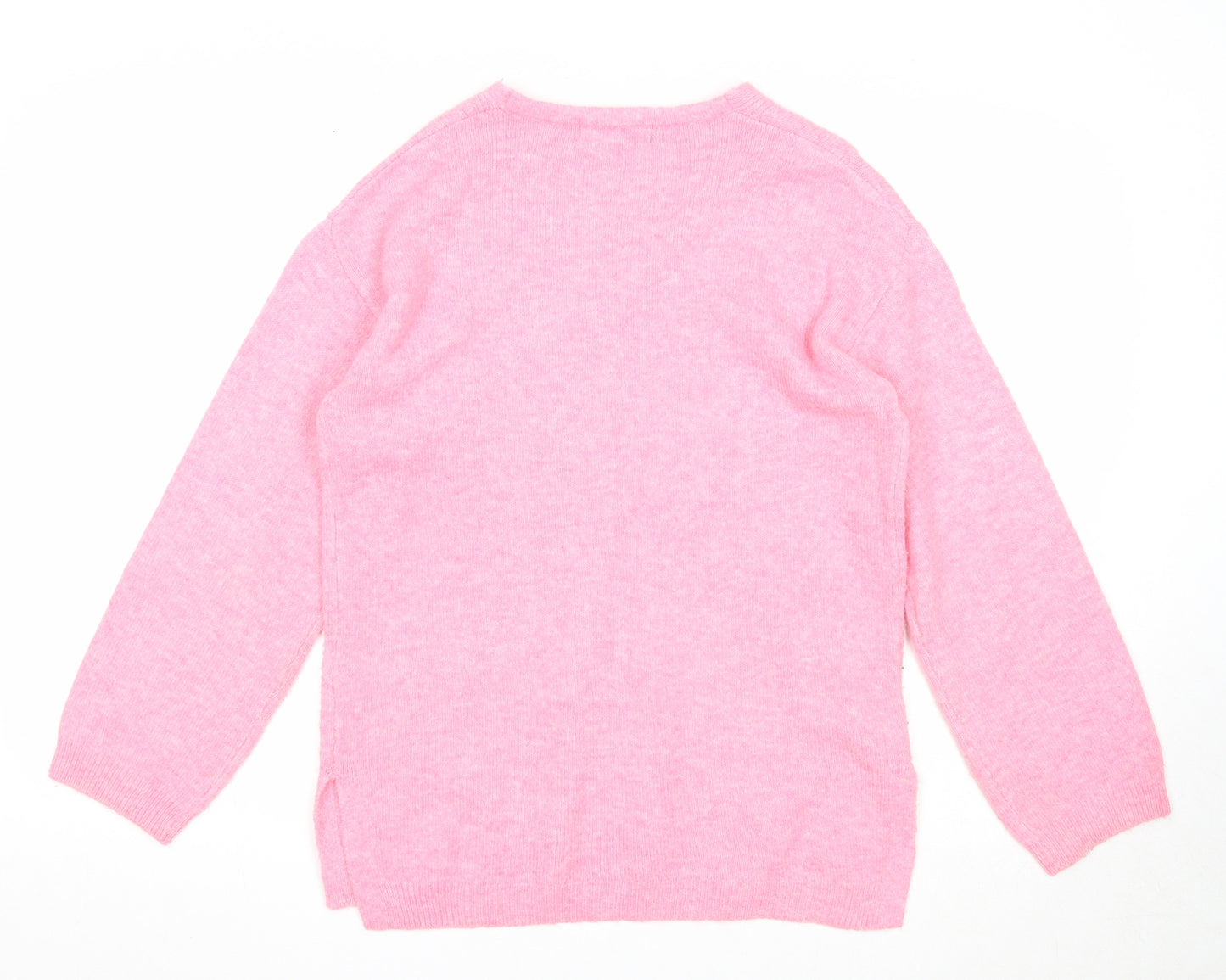 Marks and Spencer Womens Pink V-Neck Acrylic Pullover Jumper Size S