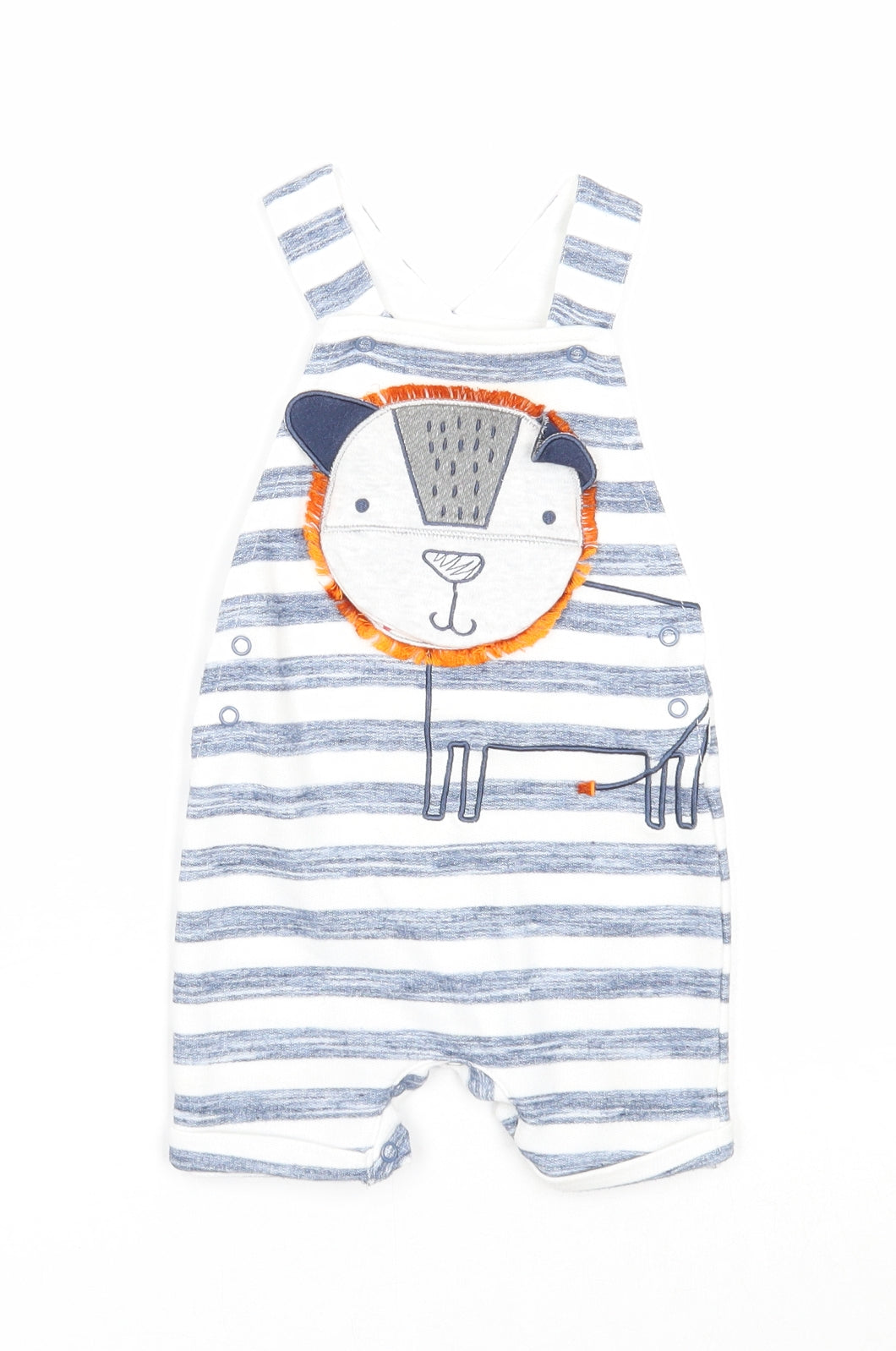 Primark Boys Blue Striped Polyester Dungaree One-Piece Size 6-9 Months Snap - Lion Print