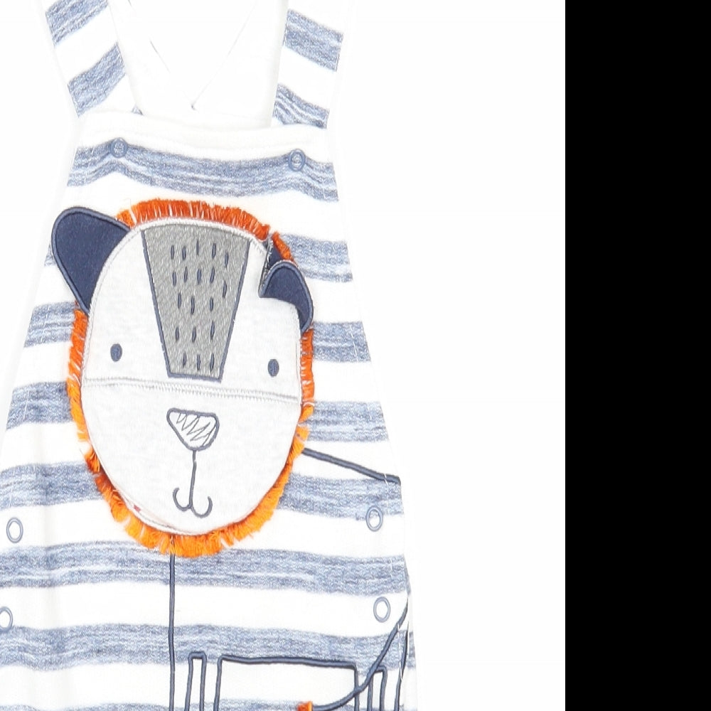 Primark Boys Blue Striped Polyester Dungaree One-Piece Size 6-9 Months Snap - Lion Print