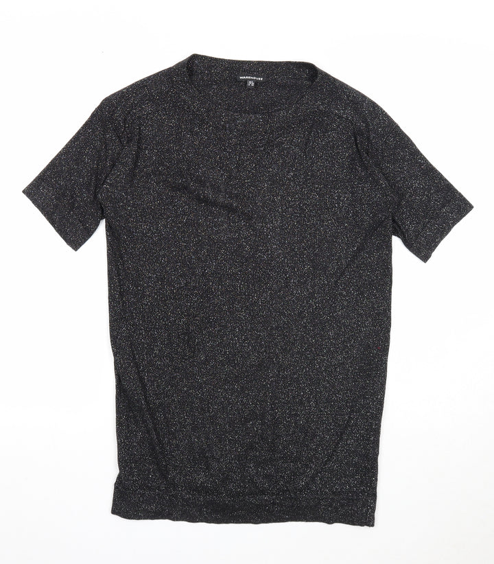 Warehouse Womens Black Viscose Basic T-Shirt Size 8 Round Neck