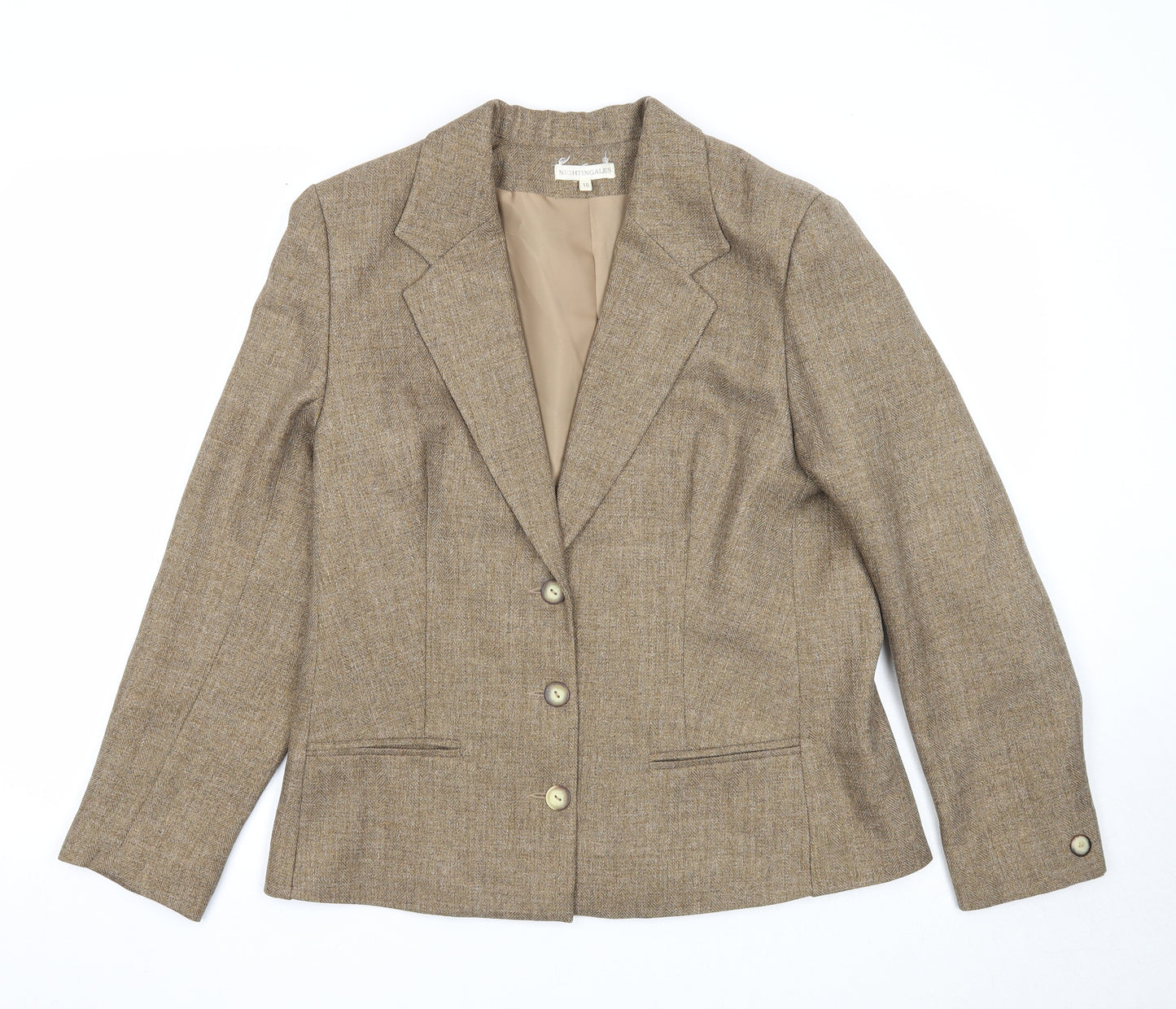 Nightingales Womens Brown Geometric Jacket Blazer Size 10 Button