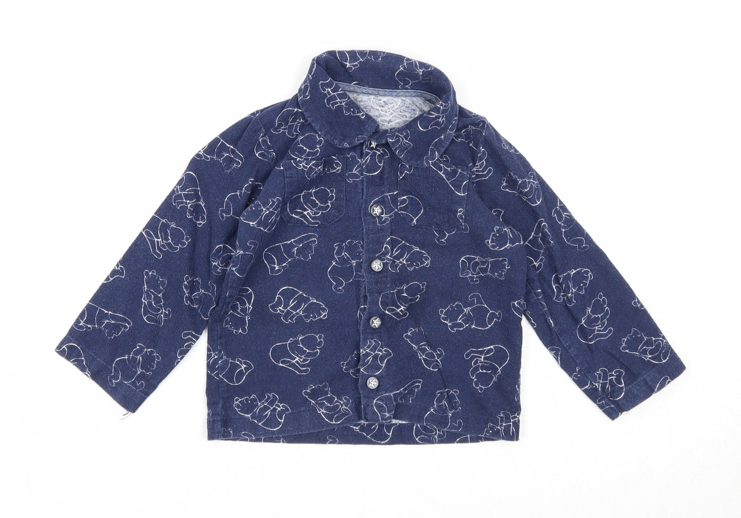George Boys Blue Geometric Cotton Basic Button-Up Size 12-18 Months Collared Button - Winnie the Pooh