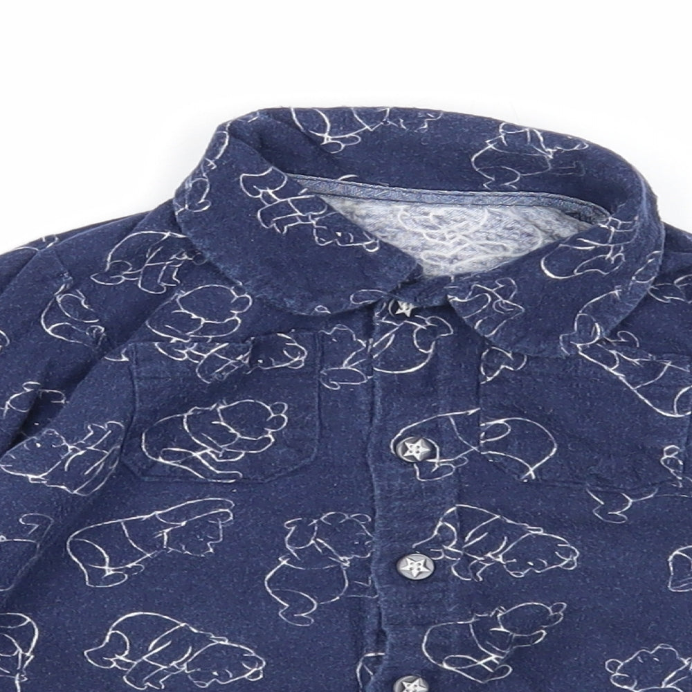George Boys Blue Geometric Cotton Basic Button-Up Size 12-18 Months Collared Button - Winnie the Pooh