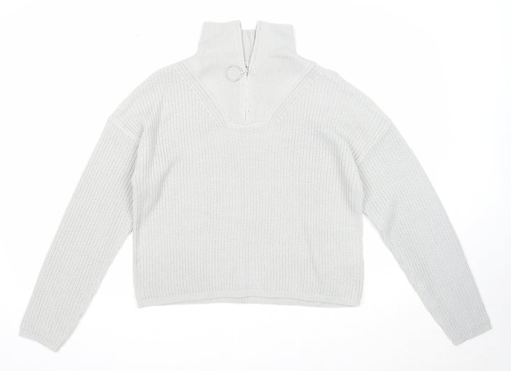 Brave Soul Womens Grey Mock Neck Acrylic Pullover Jumper Size M