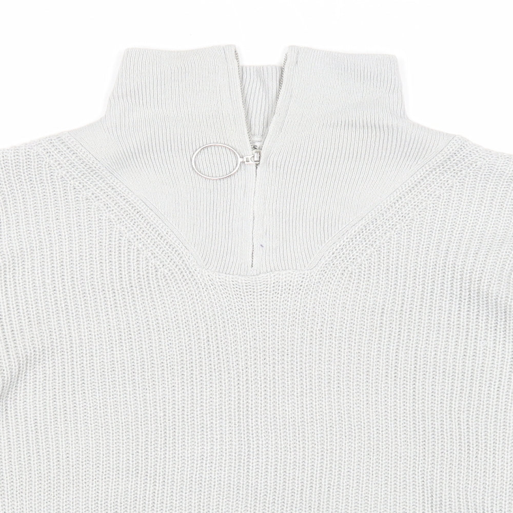 Brave Soul Womens Grey Mock Neck Acrylic Pullover Jumper Size M