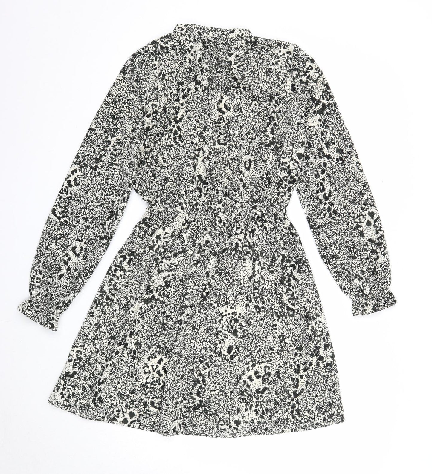 H&M Womens Black Geometric Polyester A-Line Size 6 V-Neck Tie