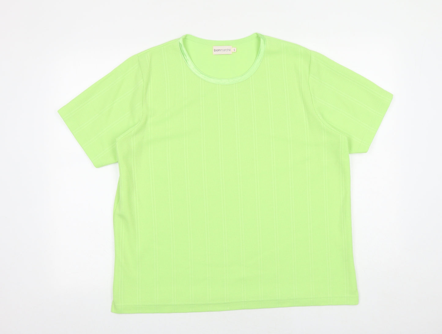 Bonmarché Womens Green Viscose Basic T-Shirt Size L Round Neck - Ribbed