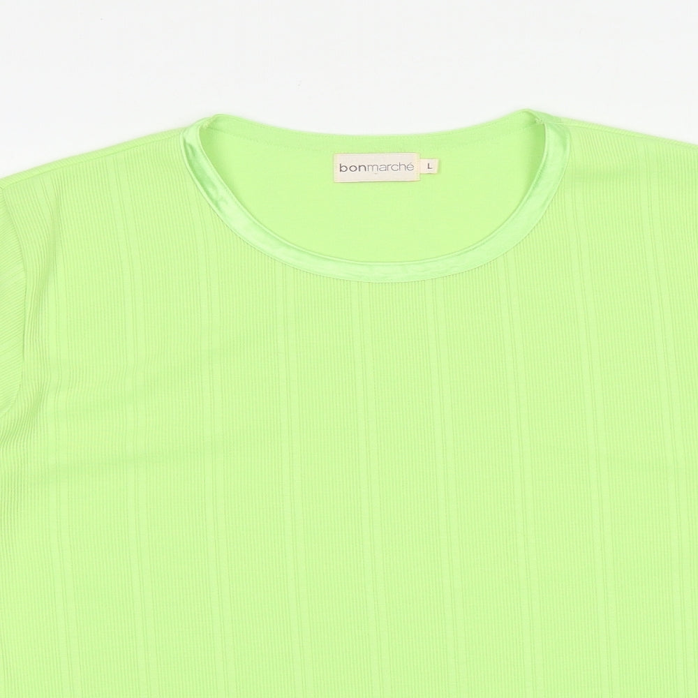 Bonmarché Womens Green Viscose Basic T-Shirt Size L Round Neck - Ribbed