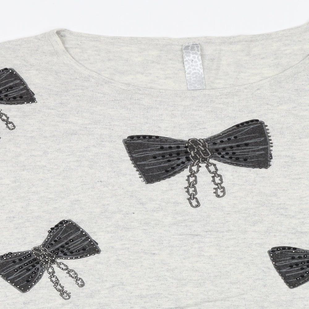 Love Yours Womens Grey Round Neck Geometric Viscose Pullover Jumper Size 30 - Bow Pattern