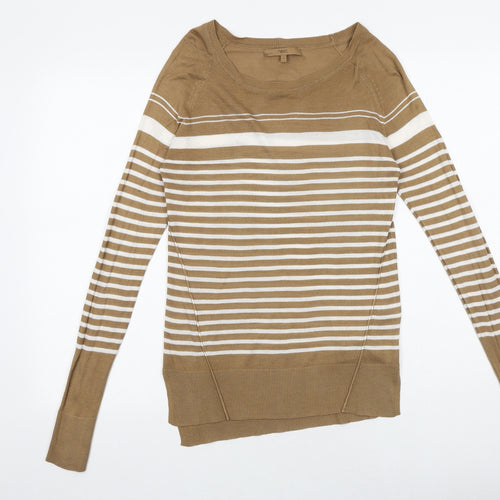 NEXT Womens Brown Scoop Neck Striped Viscose Pullover Jumper Size 6