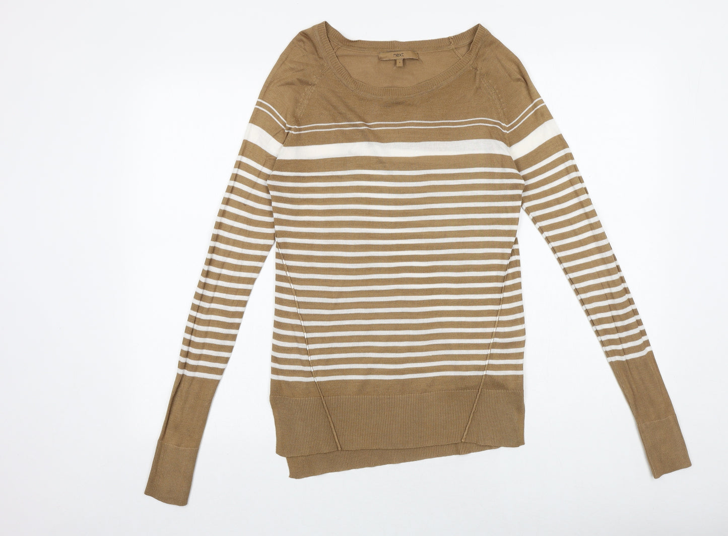 NEXT Womens Brown Scoop Neck Striped Viscose Pullover Jumper Size 6