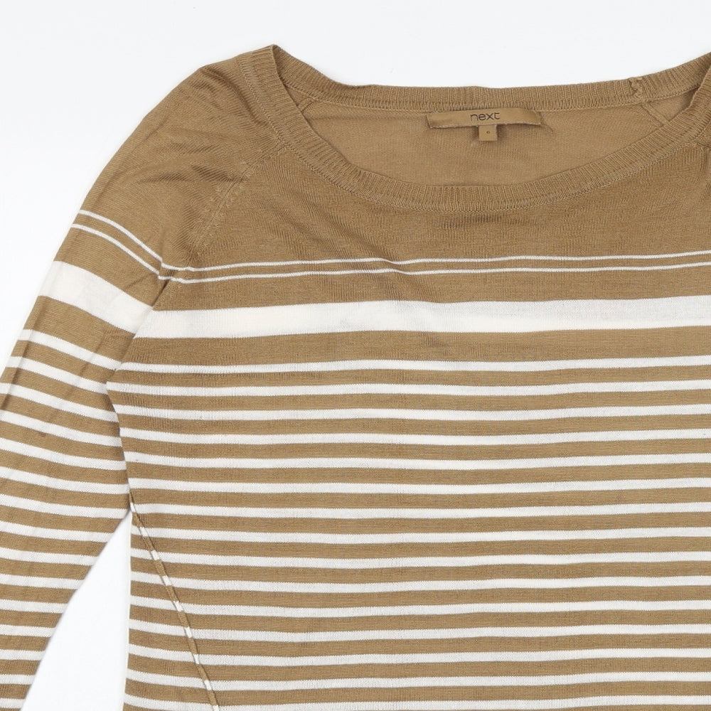 NEXT Womens Brown Scoop Neck Striped Viscose Pullover Jumper Size 6