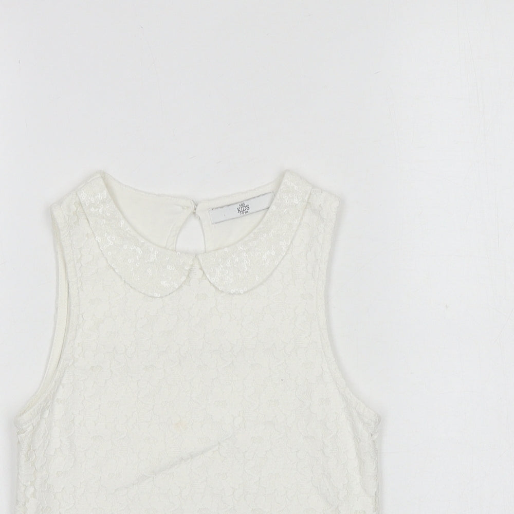 Marks and Spencer Girls White Cotton Basic Tank Size 7-8 Years Collared Button