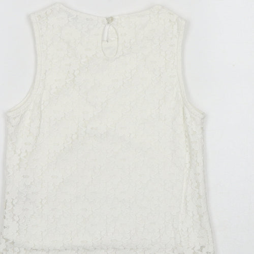 Marks and Spencer Girls White Cotton Basic Tank Size 7-8 Years Collared Button