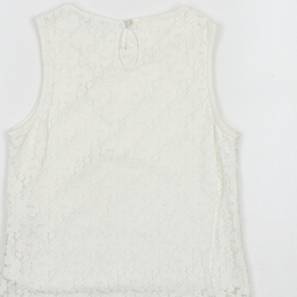 Marks and Spencer Girls White Cotton Basic Tank Size 7-8 Years Collared Button
