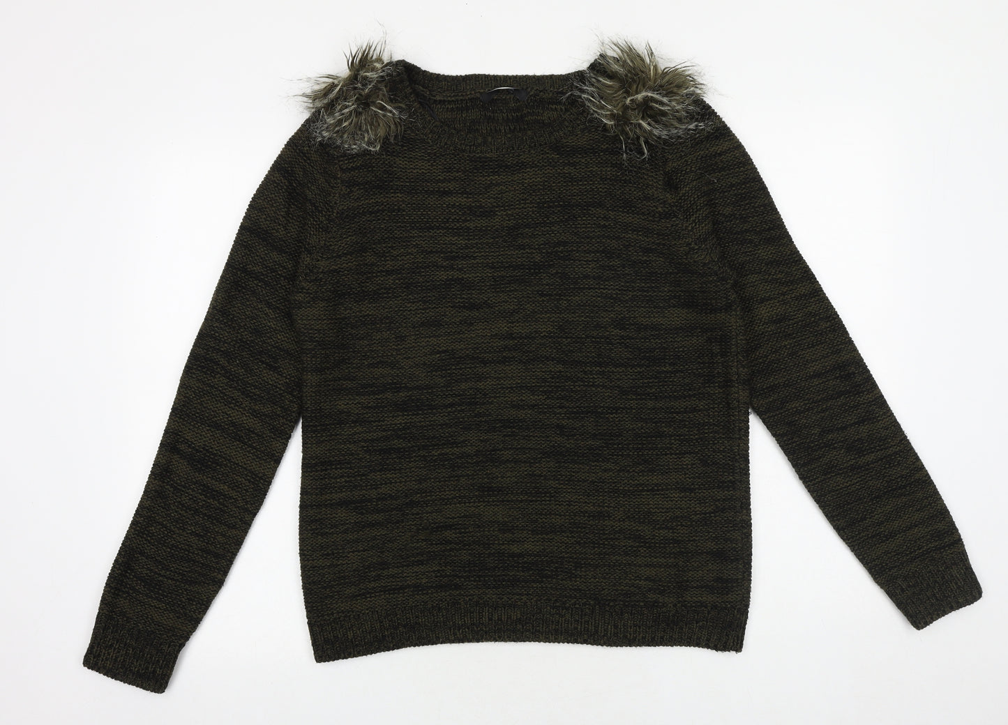 George Womens Green Round Neck Acrylic Pullover Jumper Size 14