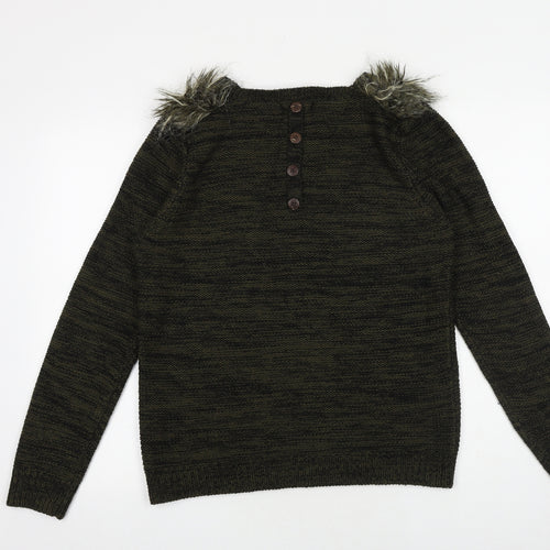 George Womens Green Round Neck Acrylic Pullover Jumper Size 14