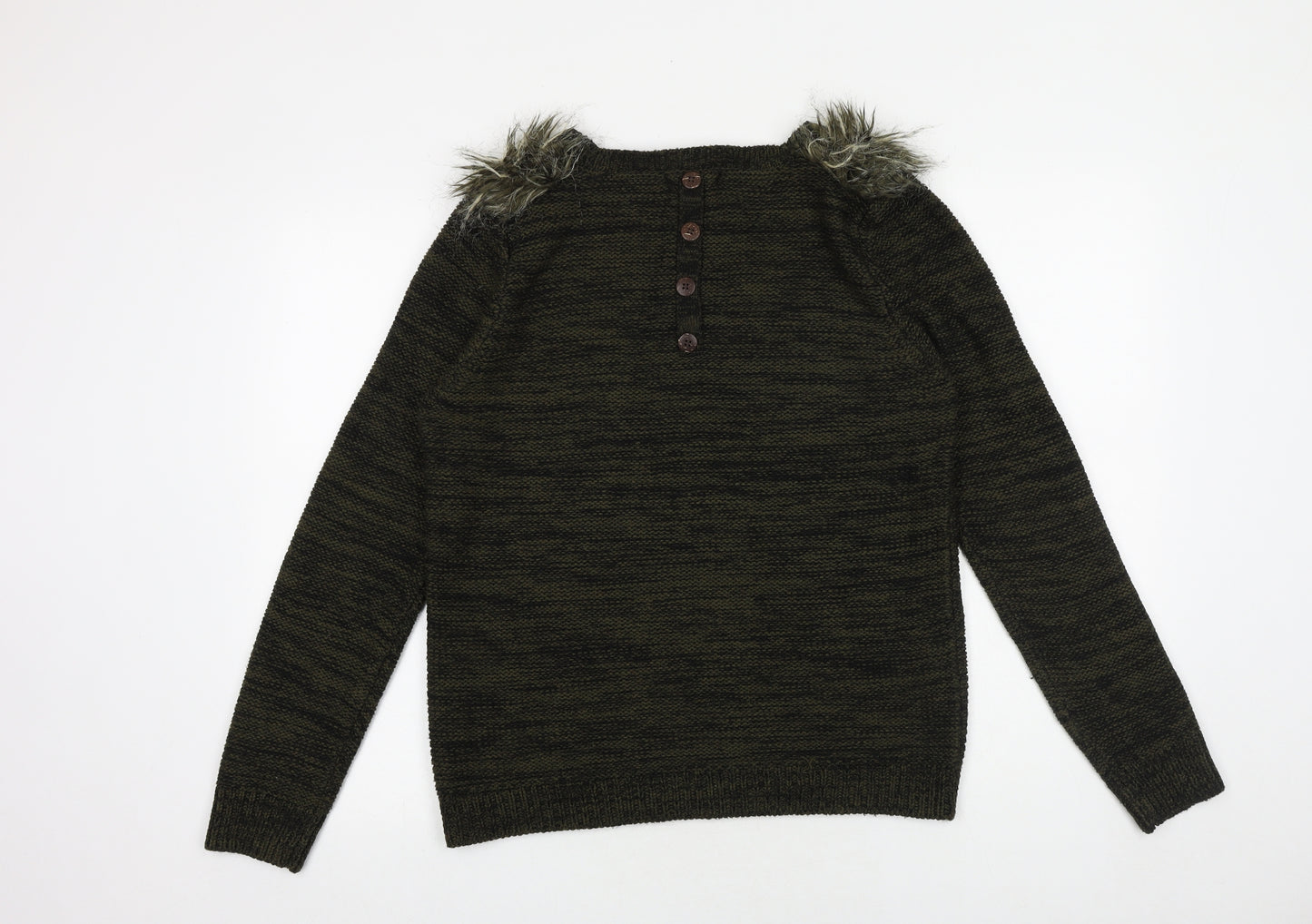 George Womens Green Round Neck Acrylic Pullover Jumper Size 14