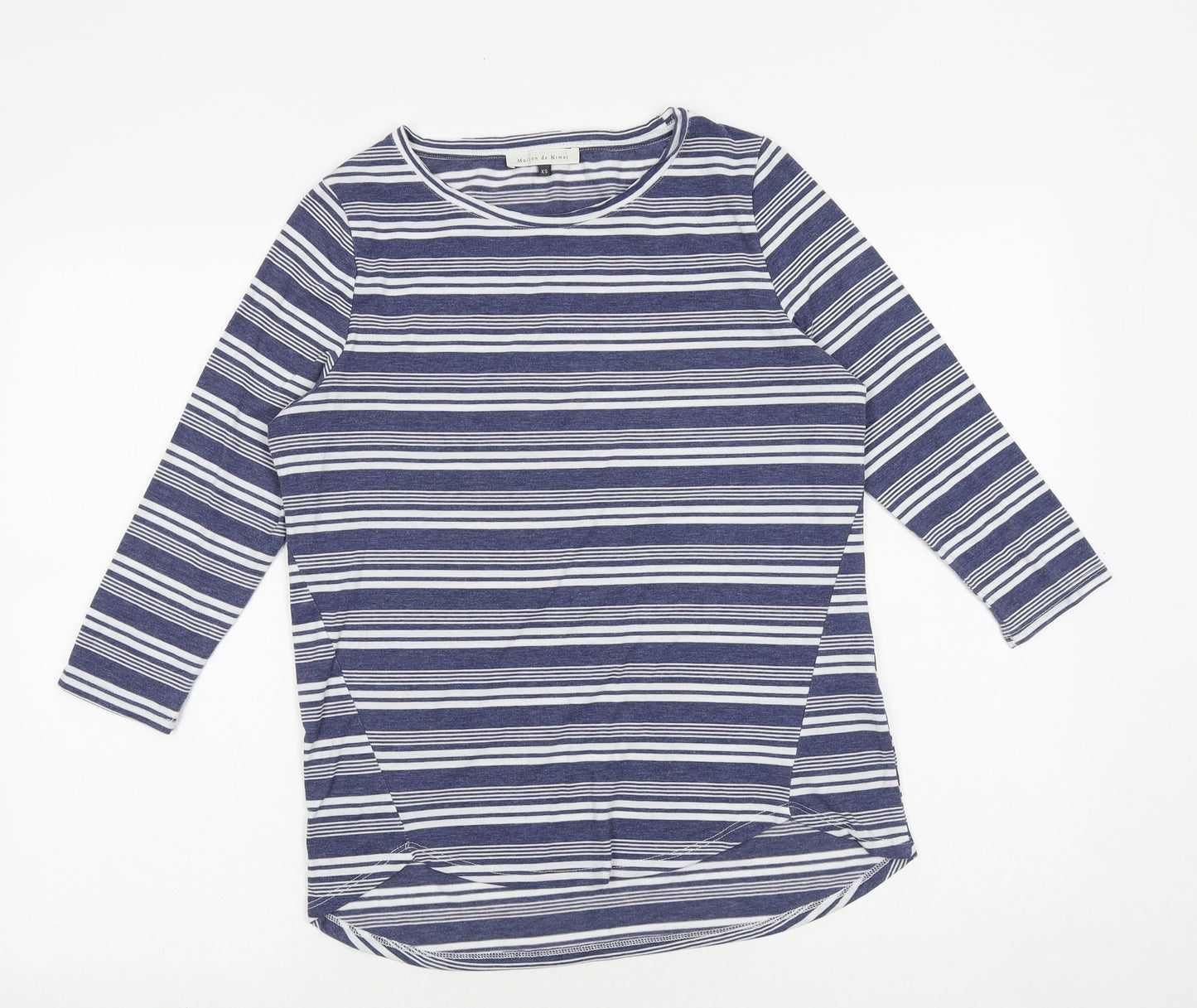 Maison De Nimes Womens Blue Striped Polyester Basic T-Shirt Size XS Boat Neck