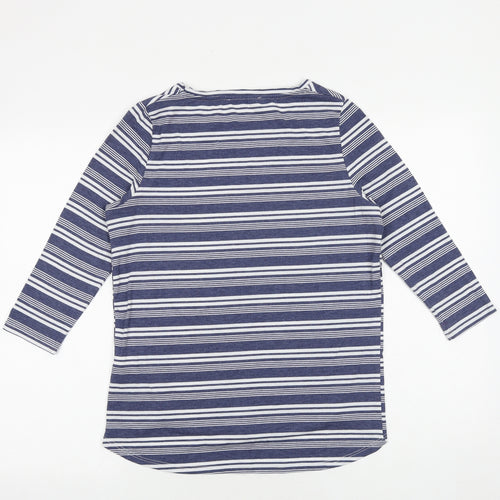 Maison De Nimes Womens Blue Striped Polyester Basic T-Shirt Size XS Boat Neck