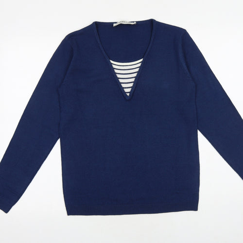Cashmasoft Womens Blue V-Neck Acrylic Pullover Jumper Size XS