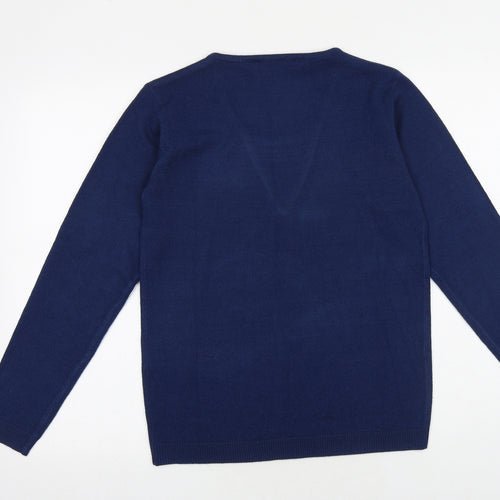 Cashmasoft Womens Blue V-Neck Acrylic Pullover Jumper Size XS