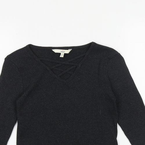 Miss Evie Girls Grey Cotton Basic T-Shirt Size 9-10 Years V-Neck Pullover