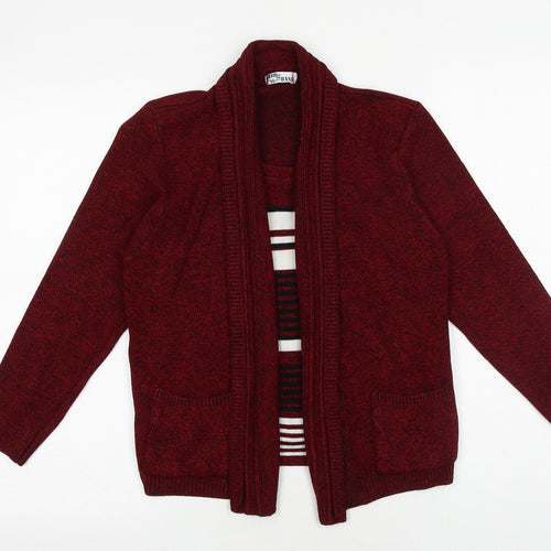 Hand To Hand Womens Red V-Neck Acrylic Cardigan Jumper Size S