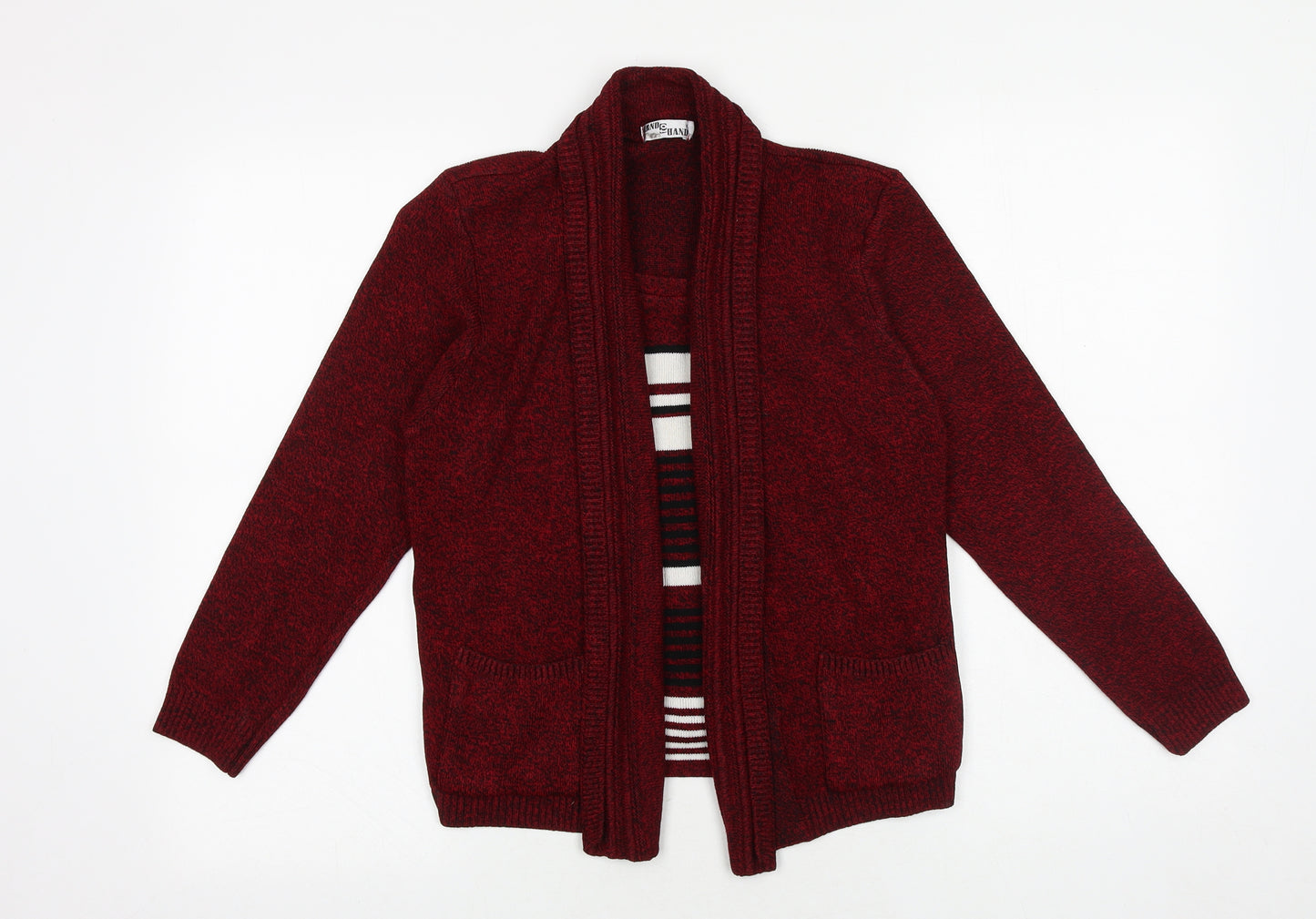Hand To Hand Womens Red V-Neck Acrylic Cardigan Jumper Size S